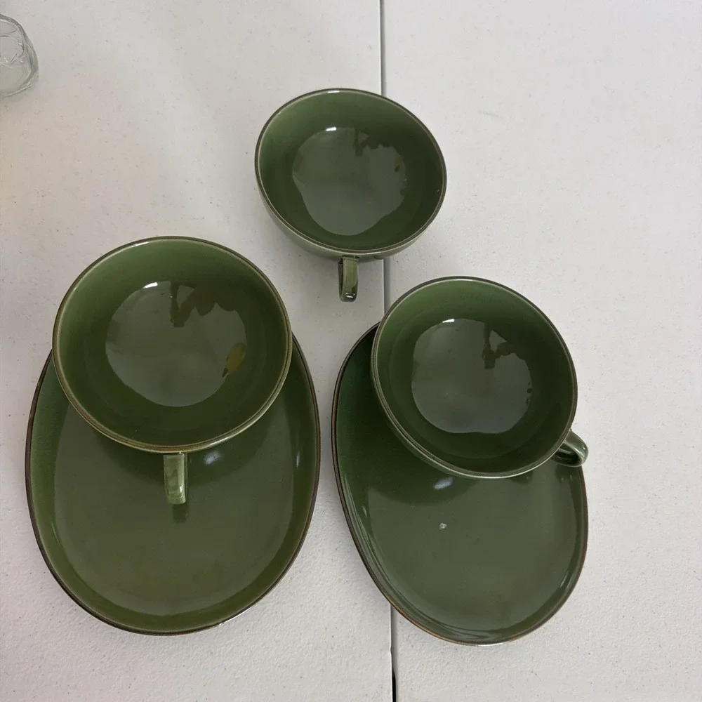 Vintage Two IKEA Set Of Green Soup Bowls With Plates And An Extra Bowl